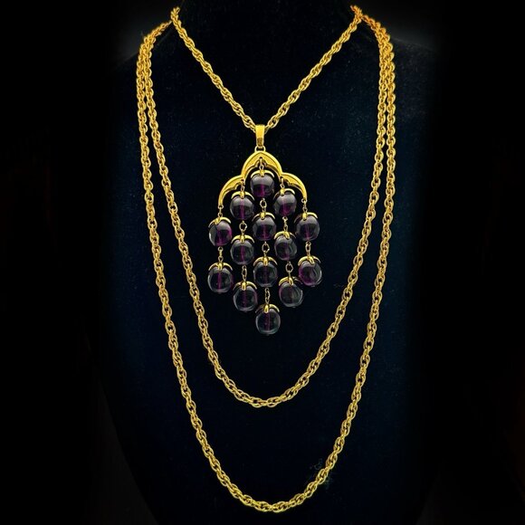Trifari Jewelry - Vintage Trifari Waterfall Necklace Purple Lucite Gold Tone Alfred Phillipe